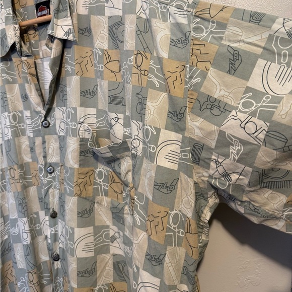 Vintage Harley Davidson Hawaiian Shirt All Over Print Men's 2XL Green/Tan Check - Picture 8 of 12